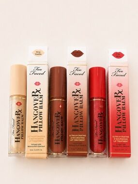 Too Faced Hangover Pillow Balm Trio Pink Mint Cranberry Vanilla